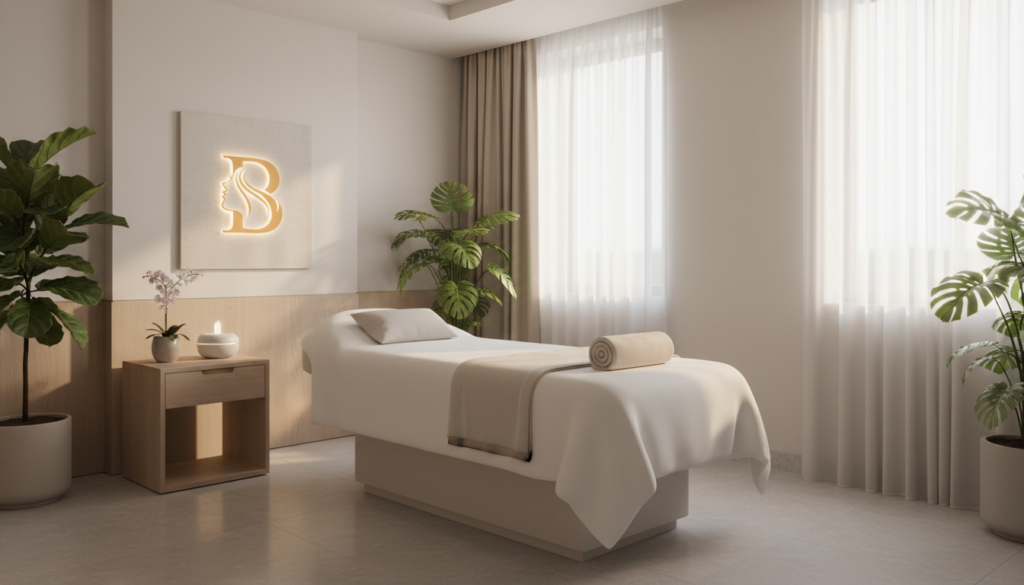Bright Balance Wellness luxury wellness clinic interior with modern spa treatment room