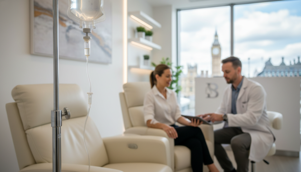 Safe and regulated in-clinic IV therapy setup in London.