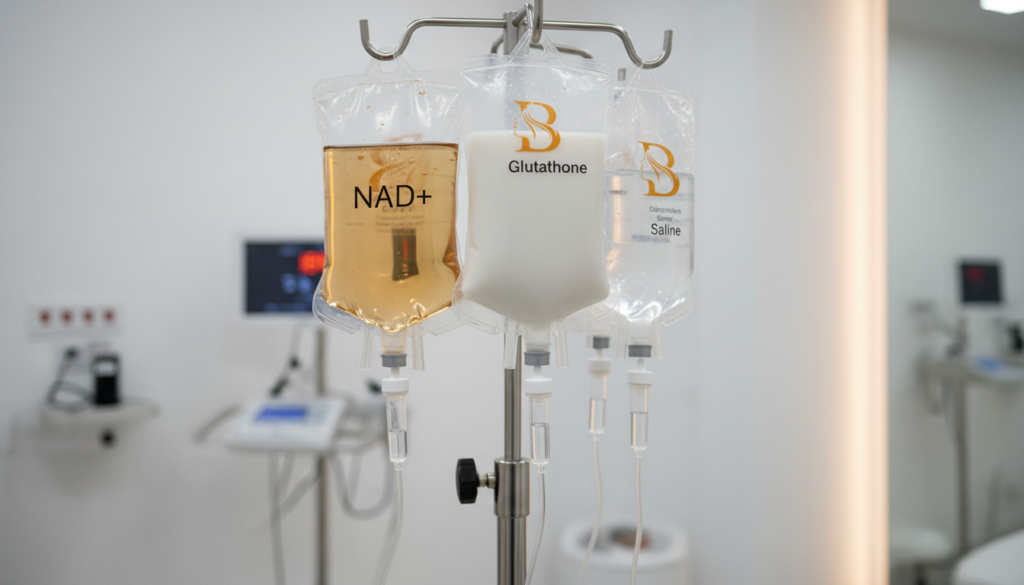 Vitamin IV drip treatments for energy and immunity in London clinic.