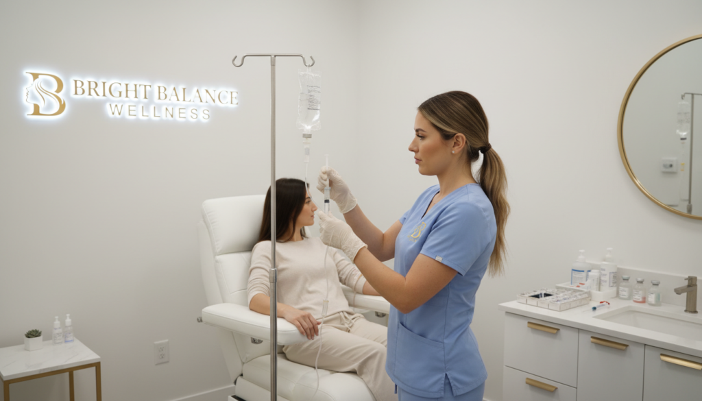 Professional IV therapy treatment being prepared at Bright Balance Wellness clinic