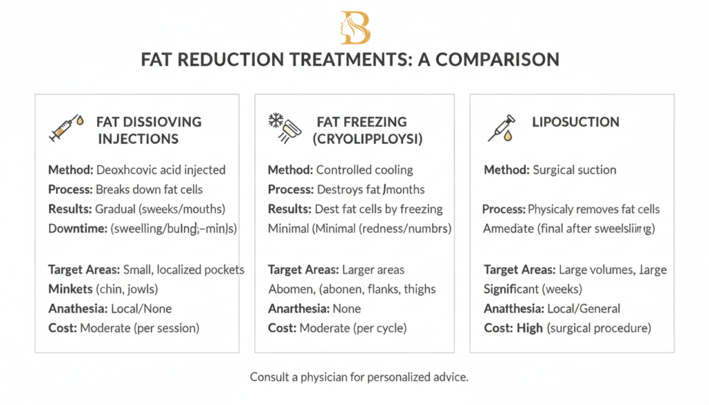 Fat dissolving vs fat freezing vs liposuction comparison London