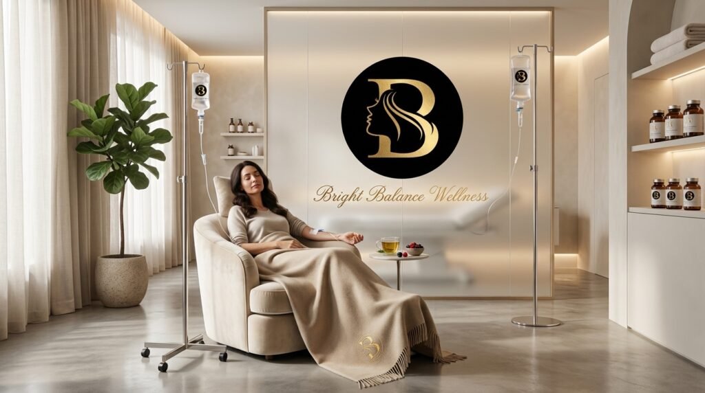Client receiving IV therapy infusion near Chiswick Park at Bright Balance Wellness London